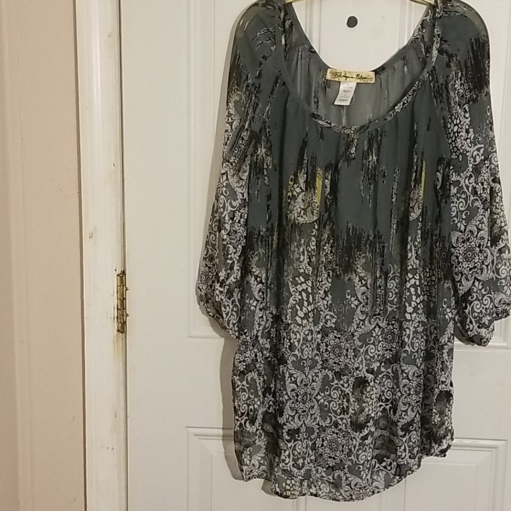 1X Aqua Blues sheer blouse